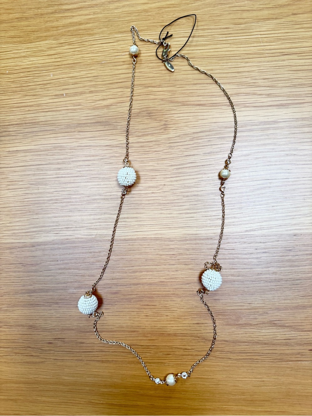 Miriam Haskell Gold-Tone Necklace with Ivory Beaded Orb Pendant Brand New - Picture 2 of 12